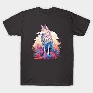 Colorful Wolf With Flowers T-Shirt